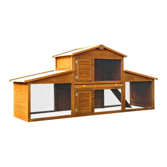 PawHut Small Animal Deluxe XXL Fir Wood 2-Tier Guinea Pigs Hutches Natural Wood Tone a large wooden hutch with two levels and