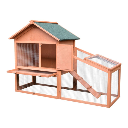 PawHut Small Animal Two-Level Fir Wood Guinea Pigs Hutches with a slide out tray and ramp