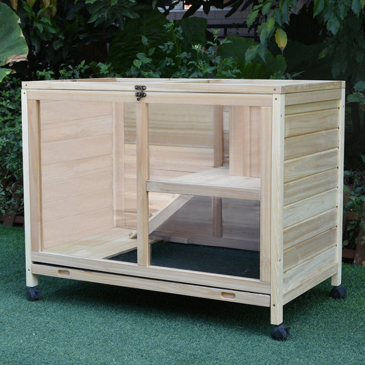 PawHut Small Animals Guinea Pigs Hutches indoor hutch with wooden frame and clear sides