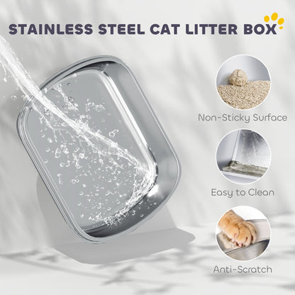 Close up of the stainless steel litter tray showing its non-sticky and anti-scratch surface