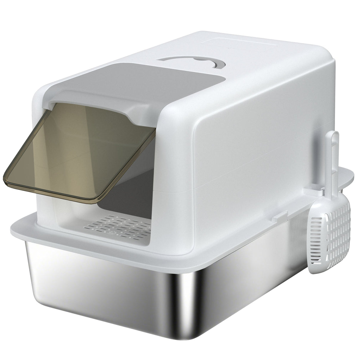 PawHut Stainless Steel Cat Litter Box with Removable Lid shown from a high angle