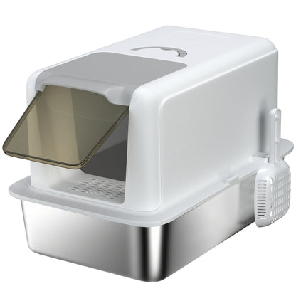 PawHut Stainless Steel Cat Litter Box with Removable Lid shown from a high angle