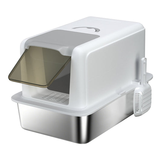 PawHut Stainless Steel Cat Litter Box with Removable Lid shown from a high angle