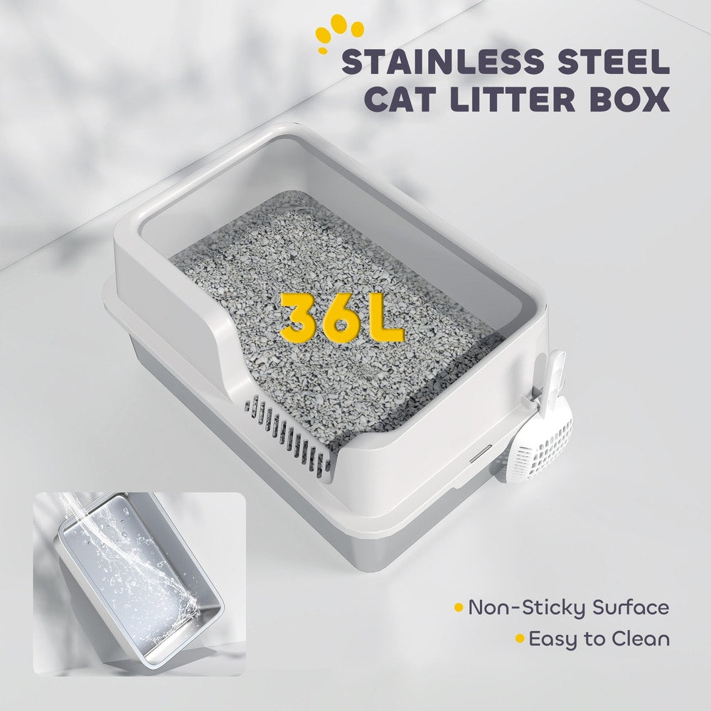Stainless steel litter box with a non-sticky surface and easy to clean design