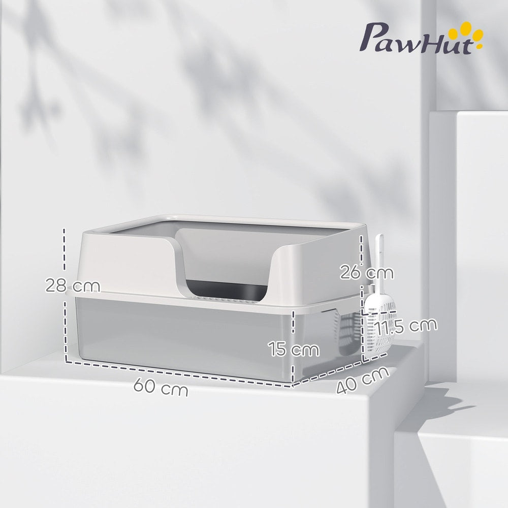 Dimensions of the stainless steel litter box shown with measurements