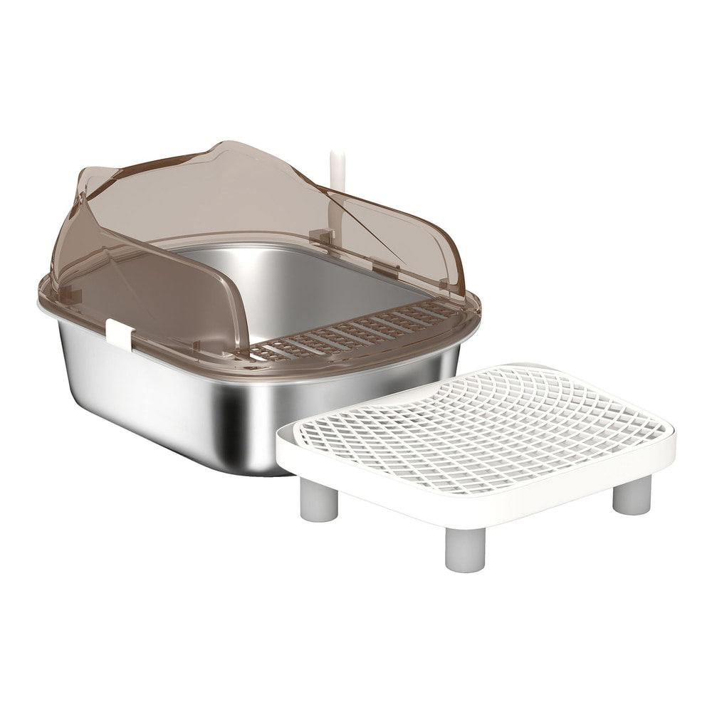 PawHut Stainless Steel Litter Box with Lid shown with the separate white pedal platform