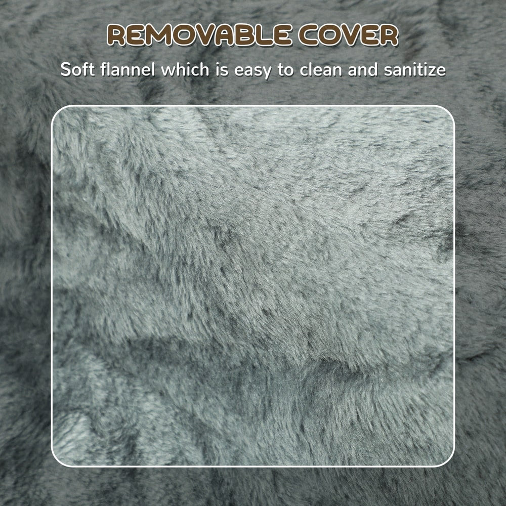 Close-up of the soft, washable plush cover on the grey pet steps, showing texture