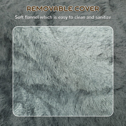 Close-up of the soft, washable plush cover on the grey pet steps, showing texture