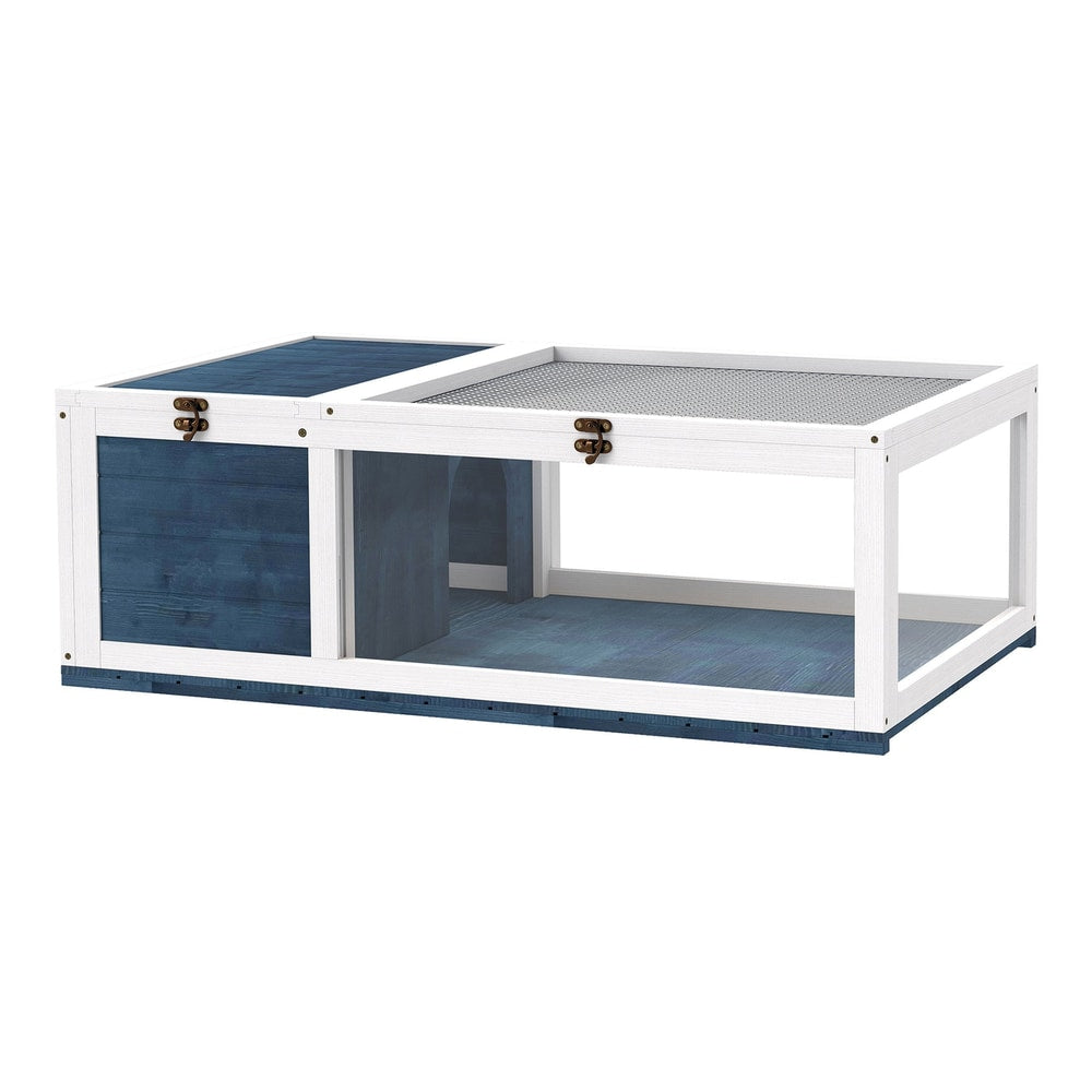 PawHut Tortoise House wooden reptile enclosure with blue painted panels and mesh roof sections