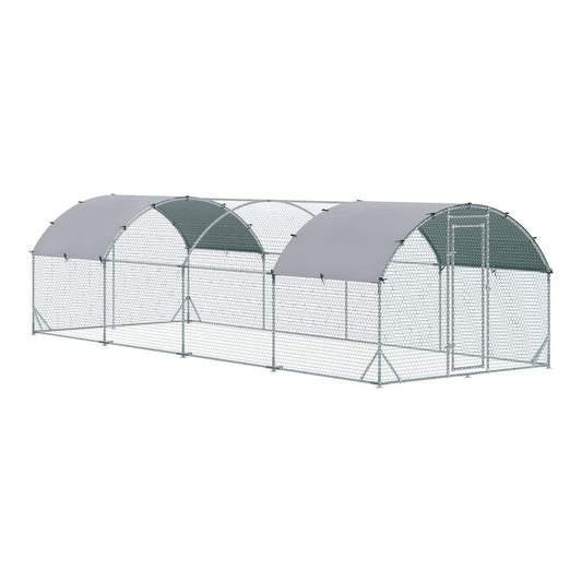 PawHut Walk In Chicken Run galvanised chicken coop hen poultry house cage pet playpen garden with water-resist covers