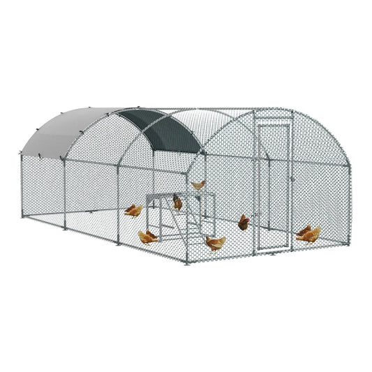 PawHut Walk In Chicken Run with a wire mesh frame, activity shelf and protective roof cover