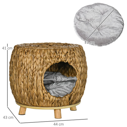 The cat house showing dimensions and the removable circular cushion floating above
