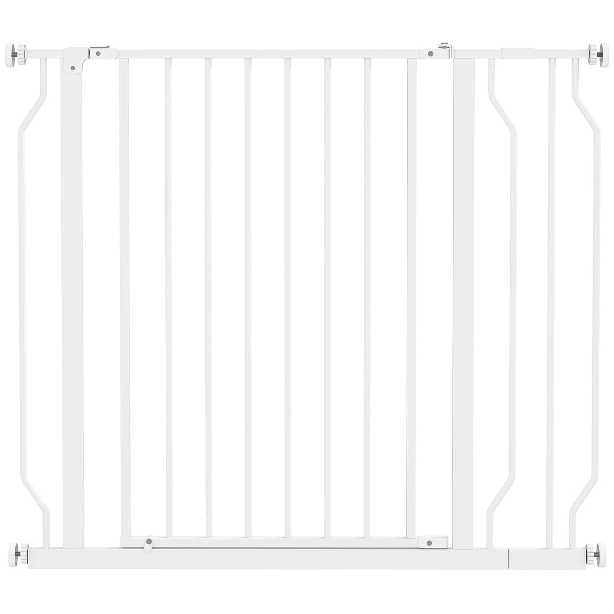 PawHut Wide Dog Safety Gate, a white metal pressure-fit barrier with vertical bars and a central opening door