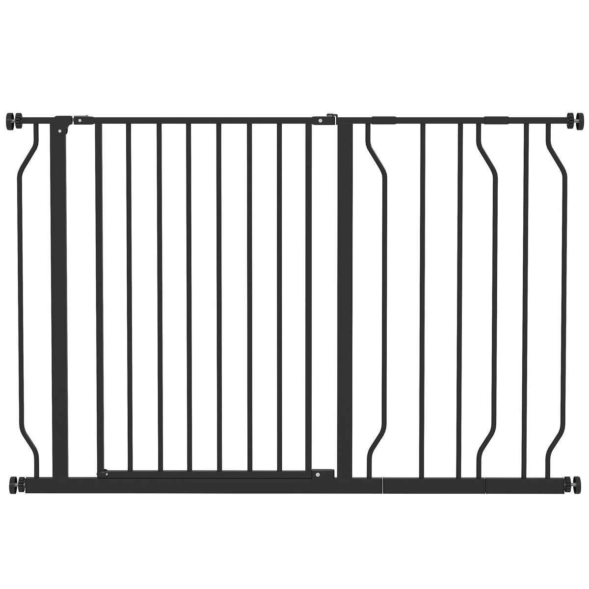 PawHut Wide Dog Safety Gate in black with a central door and adjustable side panels
