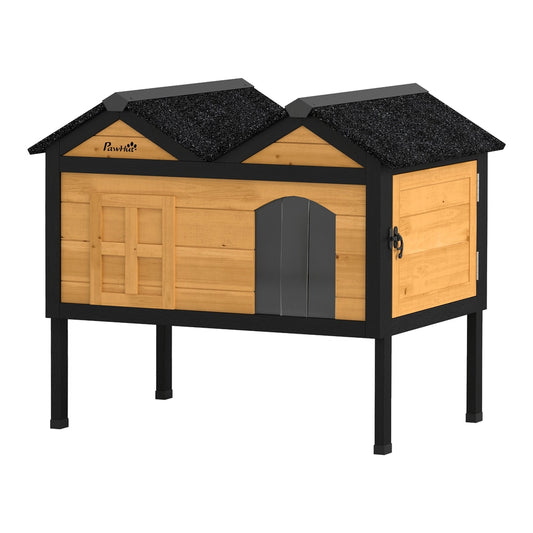PawHut Wooden Cat House Outdoor Indoor in Yellow