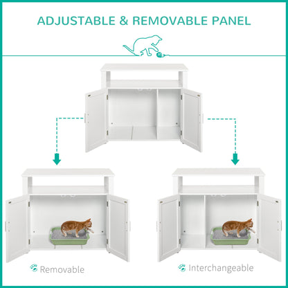 The cat litter box showing how the internal divider can be removed or swapped to different sides