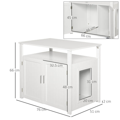 The cat litter box showing external and internal dimensions with arrows and labels
