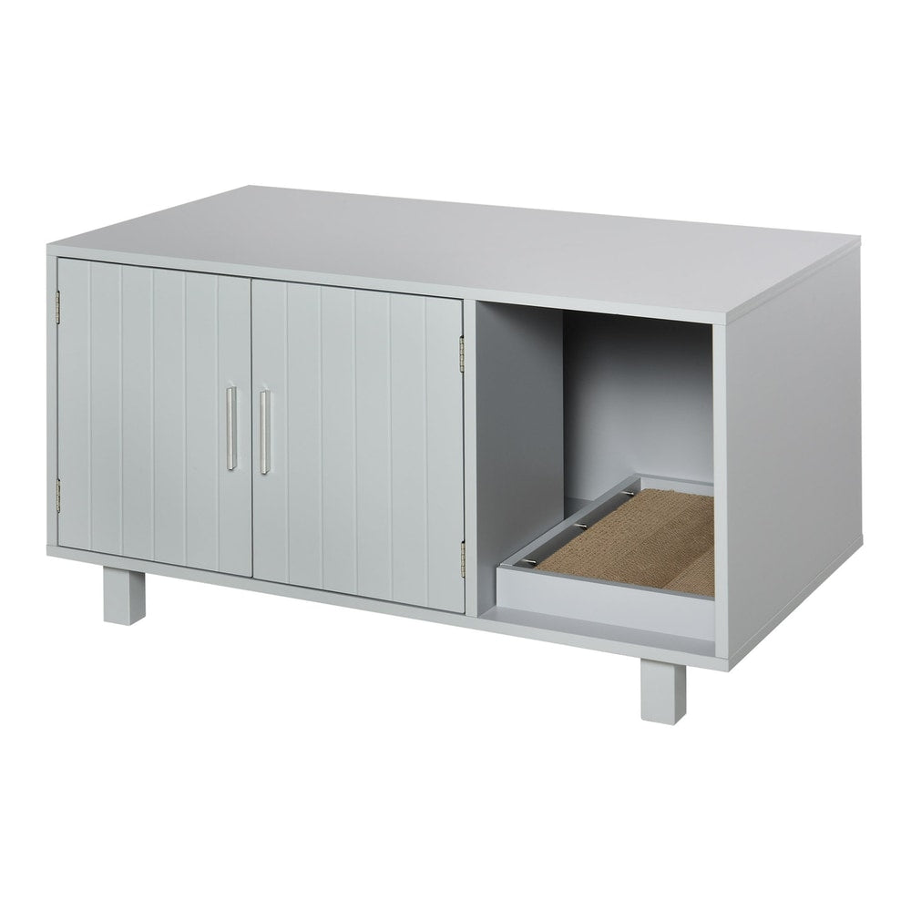 PawHut Wooden Cat Litter Box Enclosure & House with double doors and an open side compartment