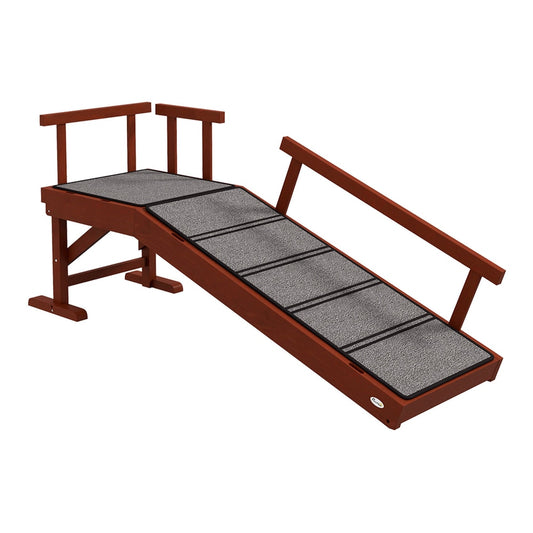 PawHut Wooden Dog Ramp with Removable Guardrails, brown wood with grey non-slip surface