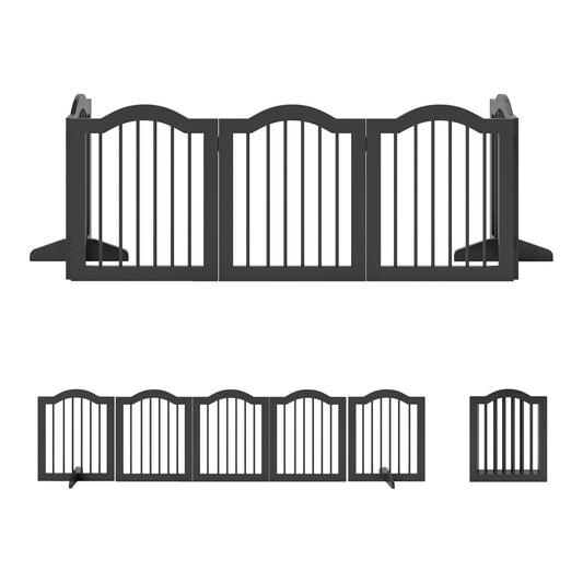PawHut Wooden Foldable Dog Gate Panel Pet Fence freestanding barrier in black