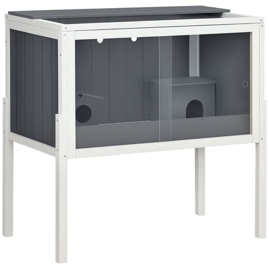 PawHut Wooden Hamster Cage for Dwarf Hamsters in Dark Grey