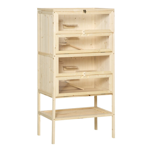 PawHut Wooden Large Hamster Cage, a tall wooden hamster hutch with four levels and a storage shelf underneath