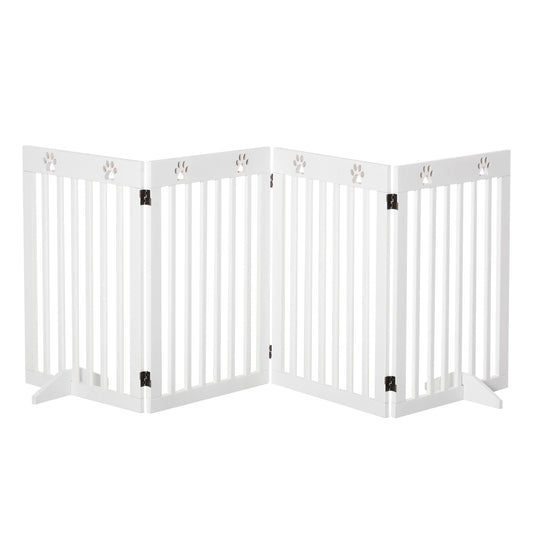 PawHut Wooden Pet Gate standing in a zigzag shape with four panels and paw print cutouts
