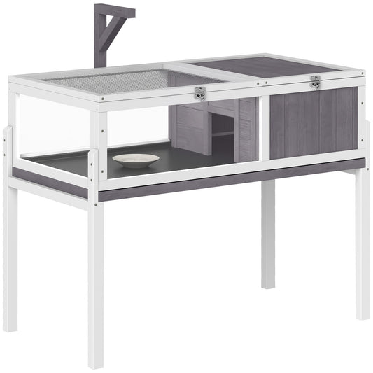PawHut Wooden Tortoise Cage with Dual-Zone Habitat on a white stand with a mesh top and side shelter
