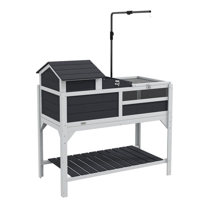 PawHut Wooden Tortoise Enclosure with a grey house and an openable lid on a white stand