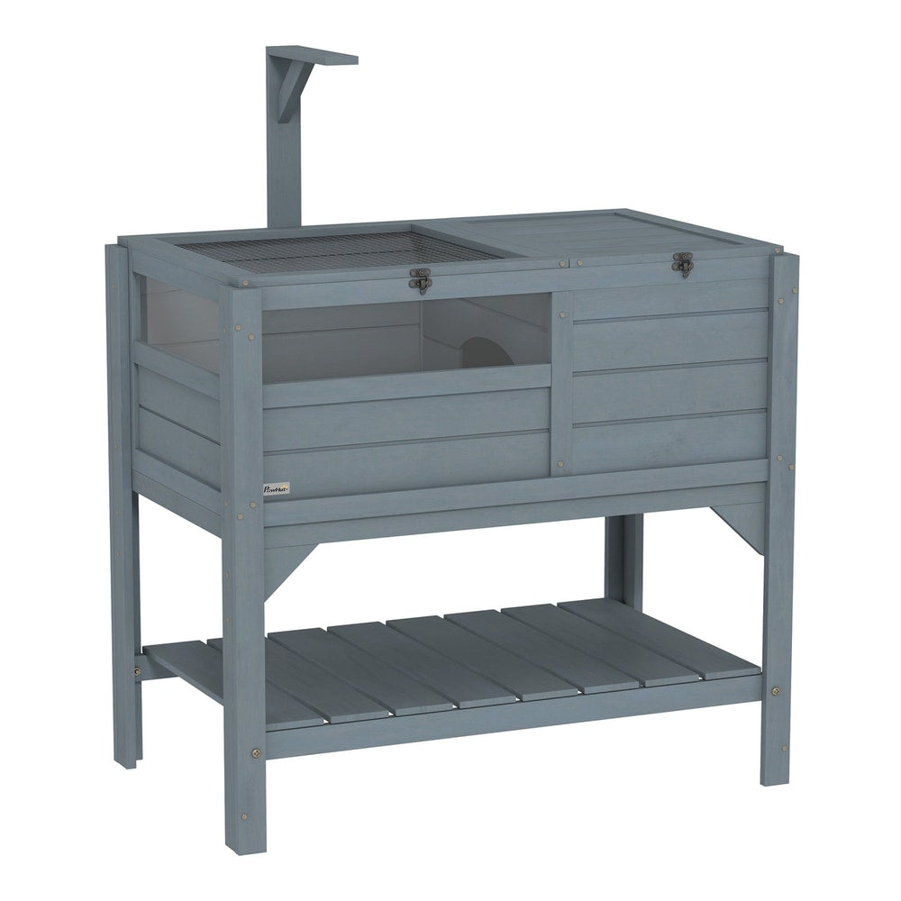 PawHut Wooden Tortoise House with a grey finish and a sheltered area