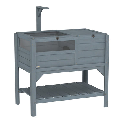 PawHut Wooden Tortoise House with a grey finish and a sheltered area