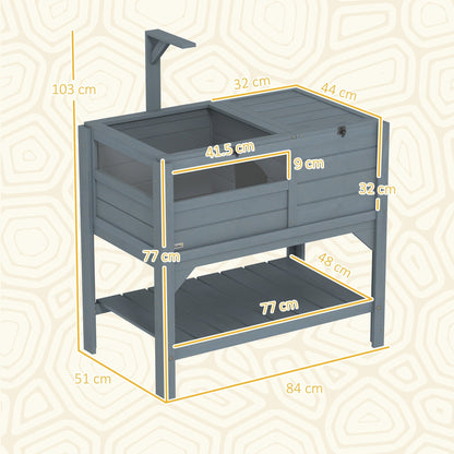 A diagram showing the dimensions of the grey wooden tortoise enclosure