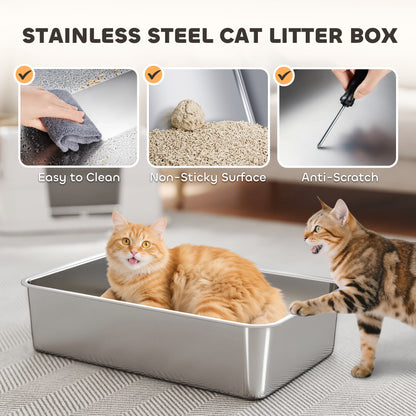 The cat litter box base showing cleaning, non-stick surface and scratch resistance