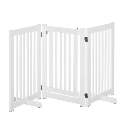 PawHutPet Gates white freestanding pet barrier with three panels and a central latched door