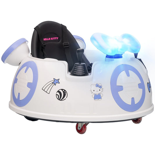 سيارة ألعاب كهربائية للأطفال على شكل Hello Kitty من AIYAPLAY مع ريموت كنترول، وعصاتي تحكم، وموسيقى، وأضواء، وحزام أمان، أبيض