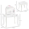 HOMCOM Kids Vanity Table and Chair Set with Tri-Folding Mirror and Stool, Makeup Dressing Table with Drawer, White