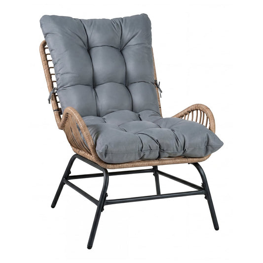 PE Rattan Leisure Chair with cushion and solid metal frame in grey