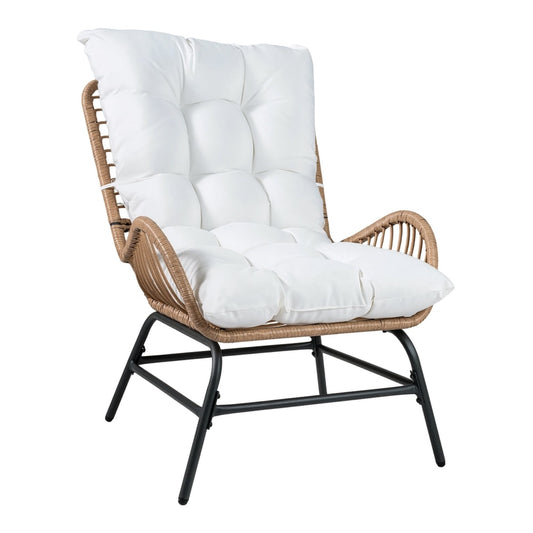 PE Rattan Leisure Chair with cushion and solid metal frame in white