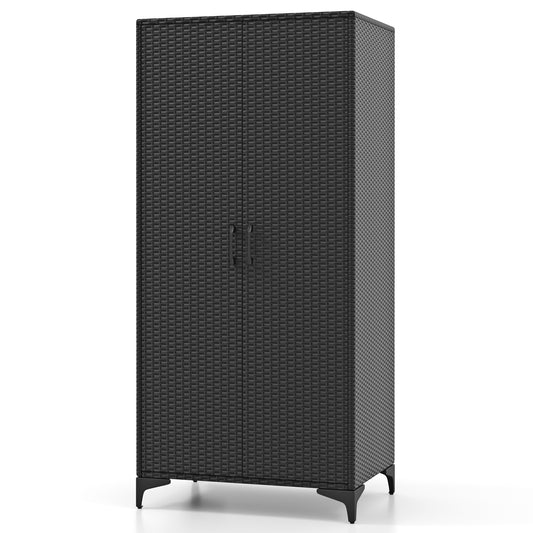 PE Rattan Wardrobe Armoire Closet standing closed against a plain white background