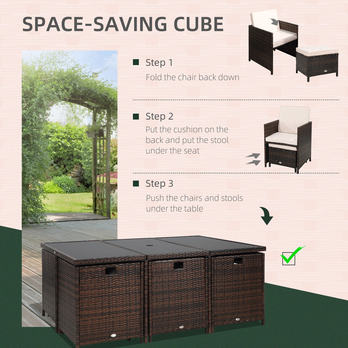 Outsunny 10 Seater Rattan Cube Garden Furniture Set in Mixed Brown