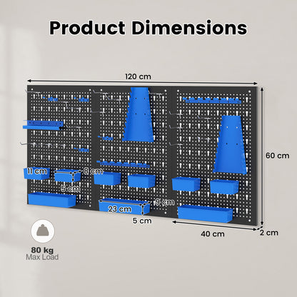 The garage storage board showing dimensions and maximum load capacity