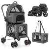 Foldable Double Pet Stroller with Detachable Carriers-Grey