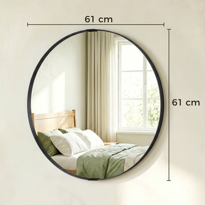 HOMCOM Round Wall Mirror 61 cm, Wall Mounted Bathroom Mirror with Tempered Safety Glass and Aluminium Alloy Frame, Black