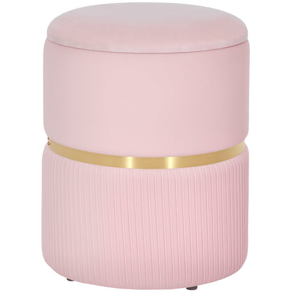 HOMCOM Velvet-Feel Storage Ottoman - Pink
