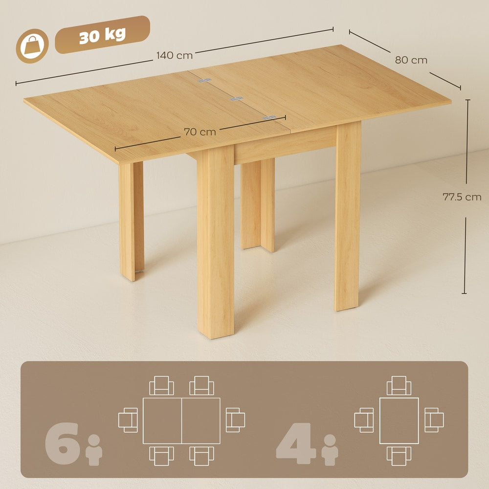 HOMCOM Folding Dining Table for 4-6 in Natural Wood