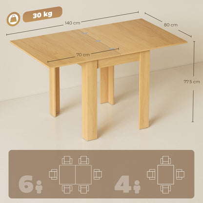 HOMCOM Folding Dining Table for 4-6 in Natural Wood