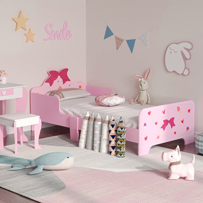 ZONEKIZ Princess-Themed Kids Toddler Bed w/ Cute Patterns, Safety Rails, for Ages 3-6 Years - Pink