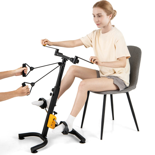 Physical Therapy Exercise Bike with adjustable height and handgrip for elderly in yellow