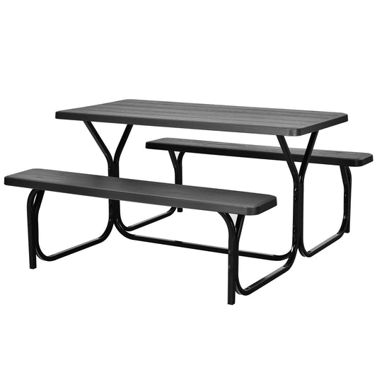 Picnic Table Bench Set with metal base in black