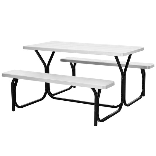 Picnic Table Bench Set with metal base in white